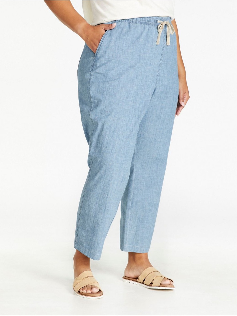 L.L. Bean Chambray Favorite Fit Drawstring Linen-Blend Pants Size 10 - C71-001